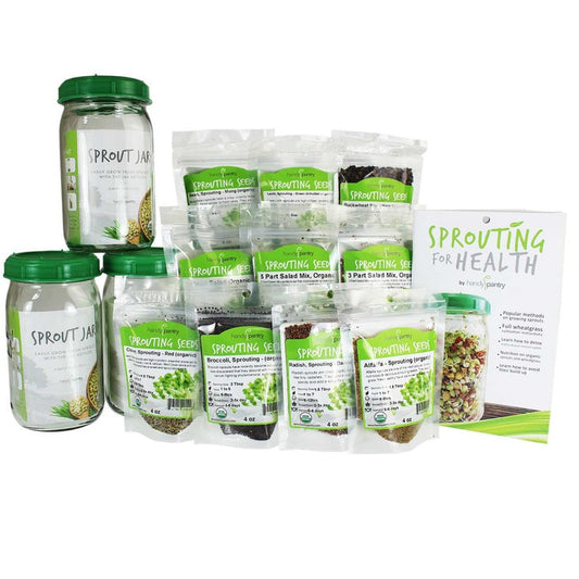 Premium Jar Sprouting Kit - Organic Sprout Seeds, Strainer Lid, & Book